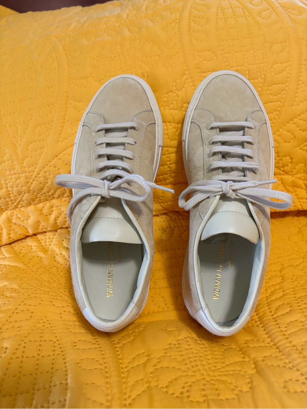 Common Projects Beige Suede Low-Top Sneakers with Cream Accents